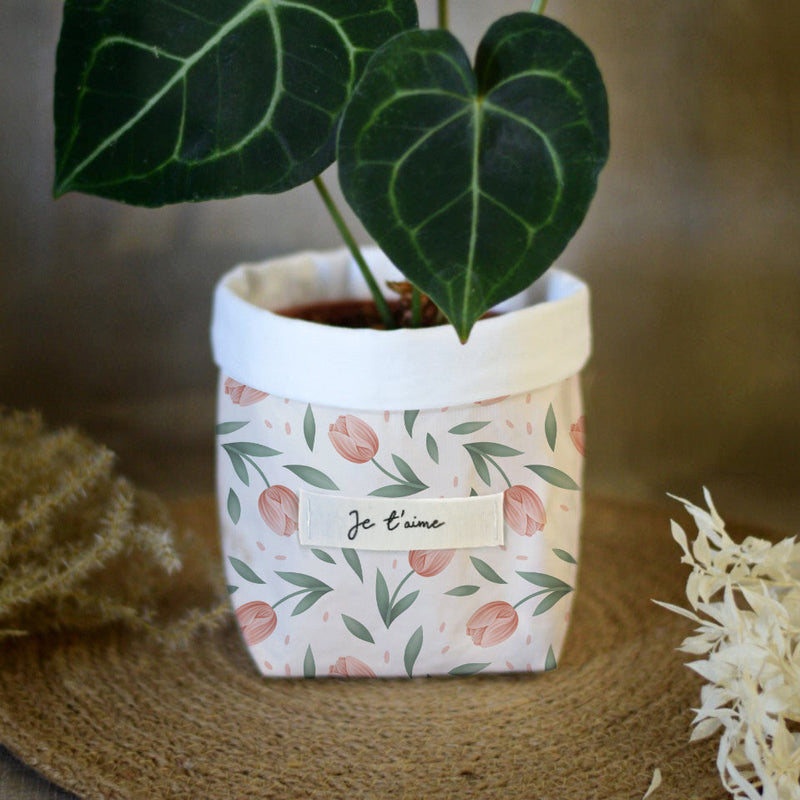 cache pot tissu maman ♥ fete des meres cadeau original personnalisé floral tulipes