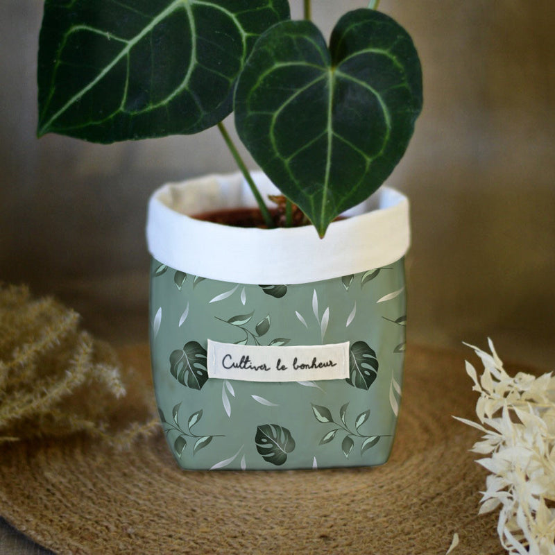 cache pot tissu maman ♥ fete des meres cadeau original personnalisé monstera végétal