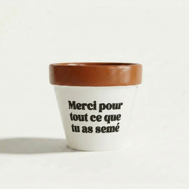 Pot de fleur « Merci pour tout ce que tu as semé » en terre cuite, cadeau merci, Muisti X Joli Pot