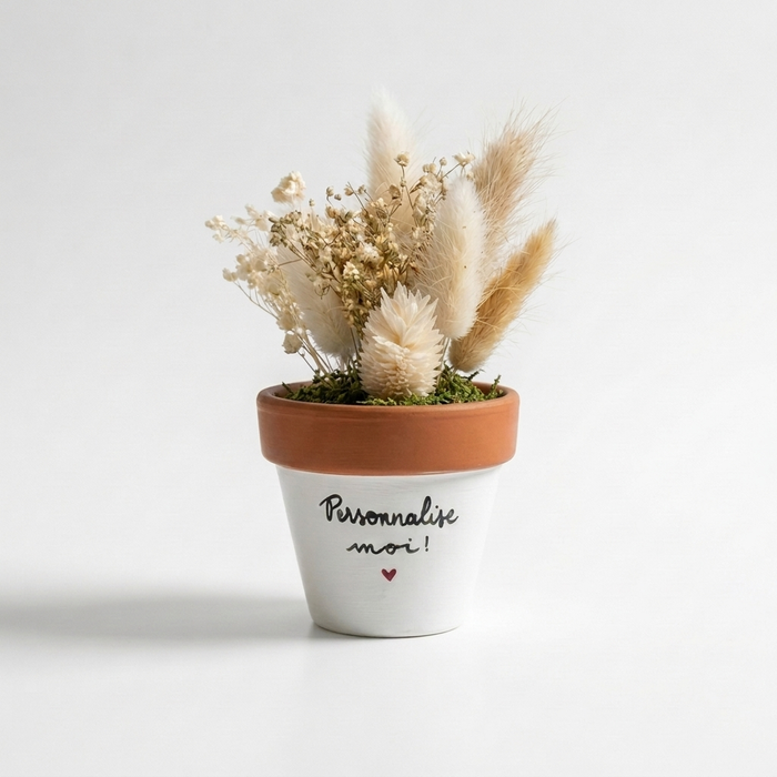 Petit pot blanc + fleurs séchées