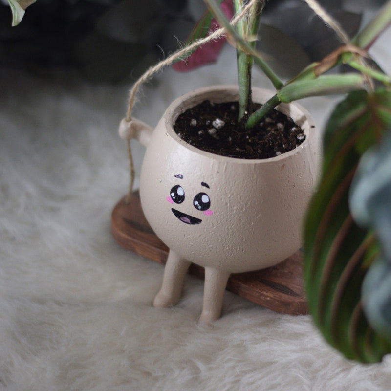 Pot plante balancoire, pot balancoire, pot de fleur balancoire, cache pot balancoire, petit cache pot visage, mini pot de fleur visage, pot de fleur mignon, yeux de biche, kawaii, style Manga, cadeau mignon, pot de fleur tete, cache pot tete.