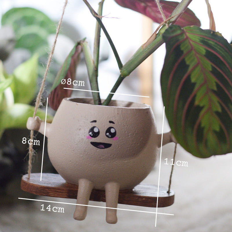 Pot plante balancoire, pot balancoire, pot de fleur balancoire, cache pot balancoire, petit cache pot visage, mini pot de fleur visage, pot de fleur mignon, yeux de biche, kawaii, style Manga, cadeau mignon, pot de fleur tete, cache pot tete.